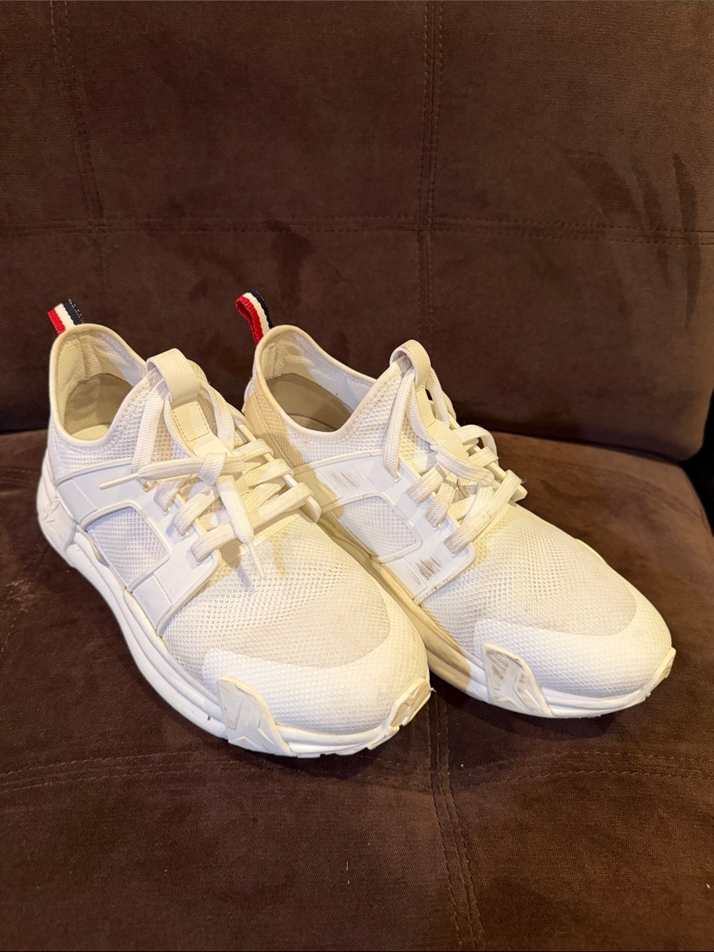 Moncler White Men's Knit Athletic Sneakers with Tricolor Heel Tab